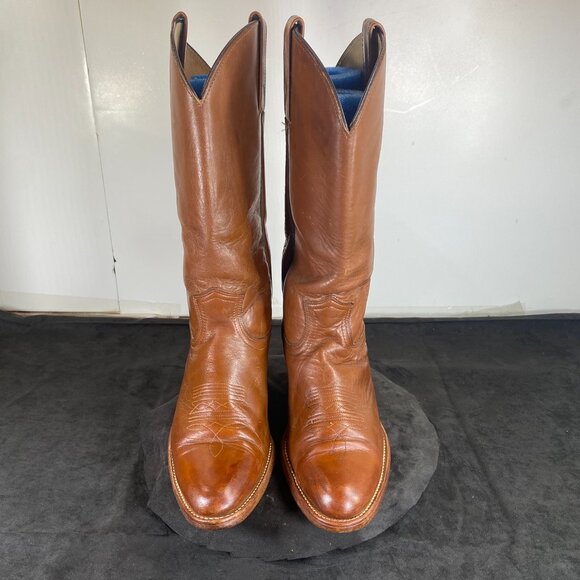 Men's 1970's,  Frye, 9.5 D,  Full Calf Cognac Brown Cowboy Boots, Made in  USA - Picture 3 of 12